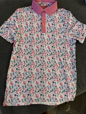 Men’s Pink Floral Golf Polo Shirt - Small